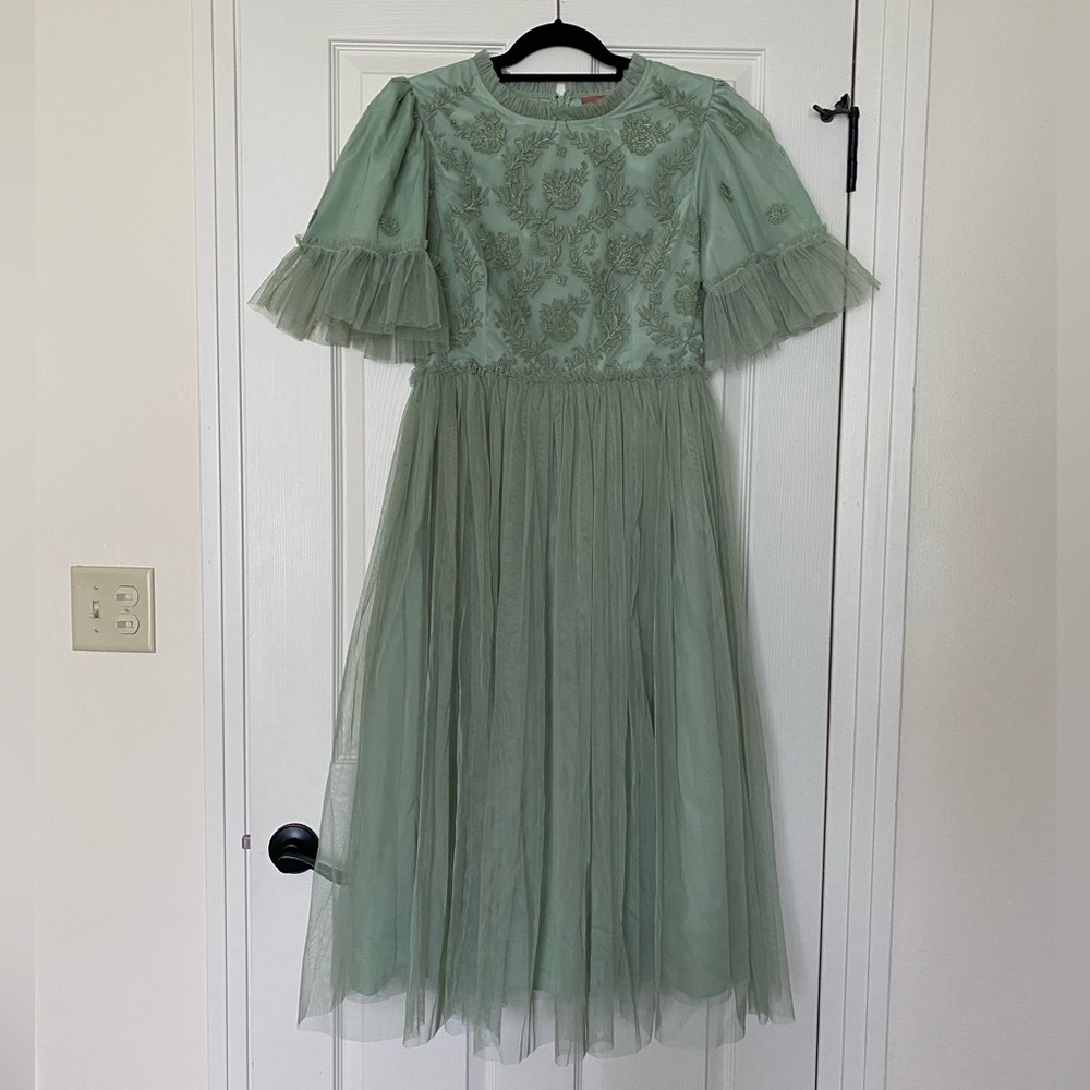 Elegant Green Embroidered Dress